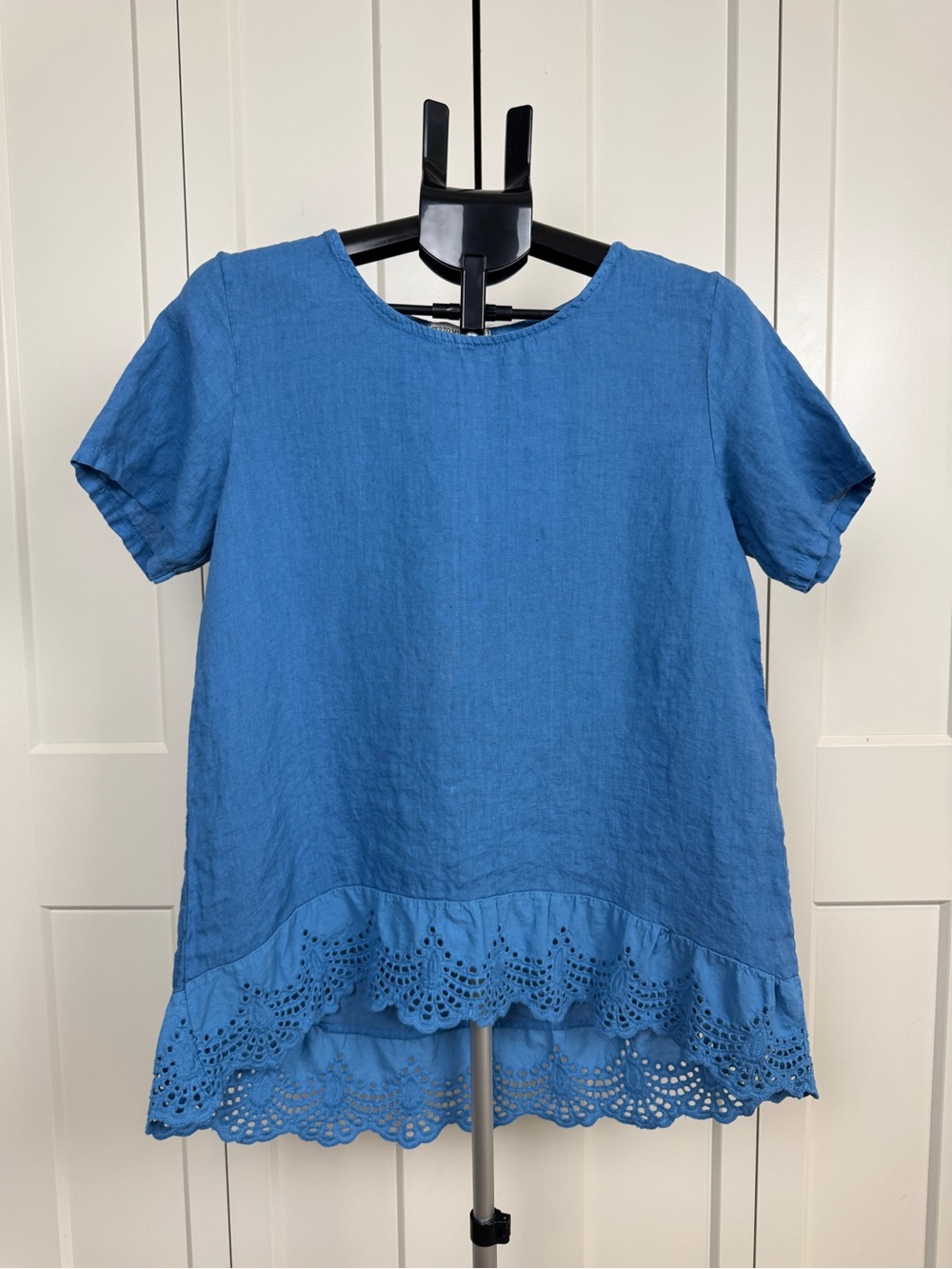 Terzo Millennio Blue Linen Eyelet Short-Sleeve Tunic Top